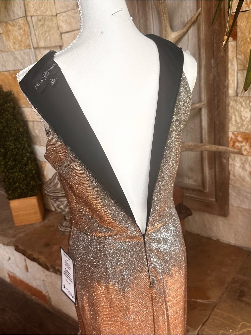 Betsy & Adam Gold Metallic High-Low Ruffle Dress - Picture 5 of 8